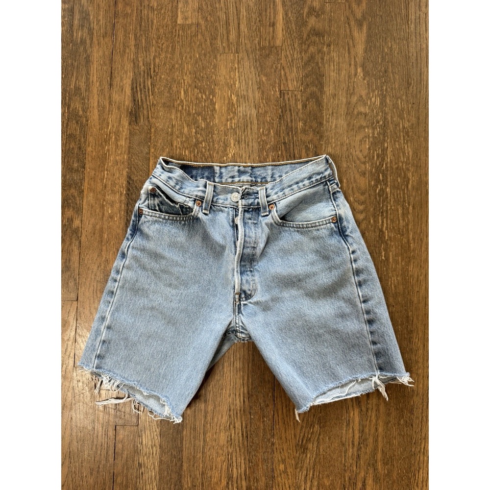 Vintage Levis 501 Cut Off Denim Shorts W27 Light Wash Button Fly High Waisted